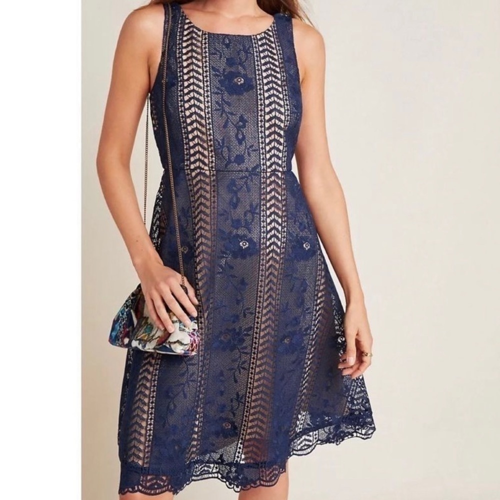 Anthropologie Navy Blue Lace Dress Size 8